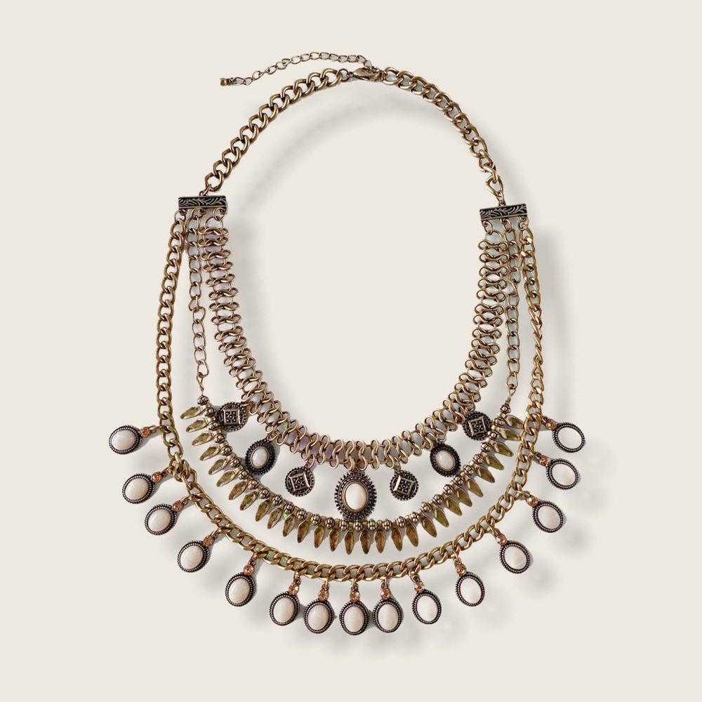 Vintage Inspired Layered Brass Medallion Necklace